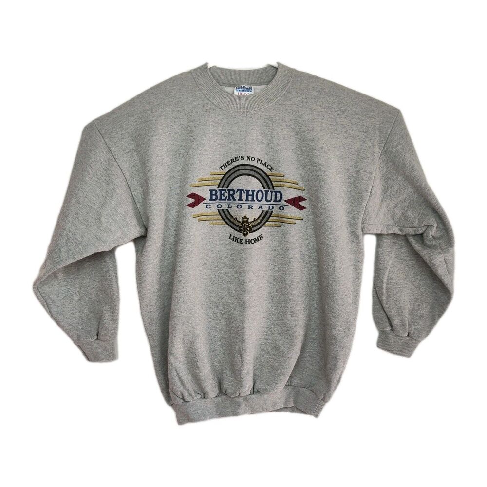 Gildan Heavy Weight Pullover Sweatshirt Men's XL Gray Berthoud Colorado Print